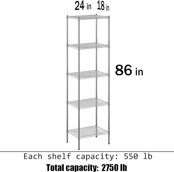 18" Deep x 24" Wide x 86" Height Wire Shelving Kit | 5-Tier | NSF Commercial - Image 3