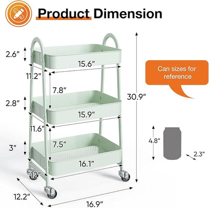 NEWBULIG 3-Tier Metal Rolling Cart - Image 4