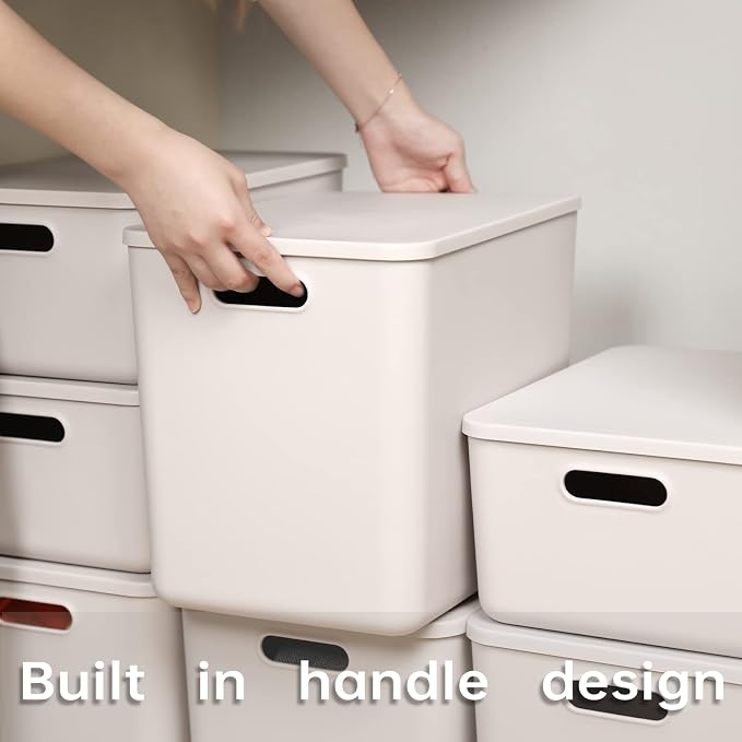 Plastic Storage Baskets With Lid Organizing Container Lidded Knit Storage - Image 2