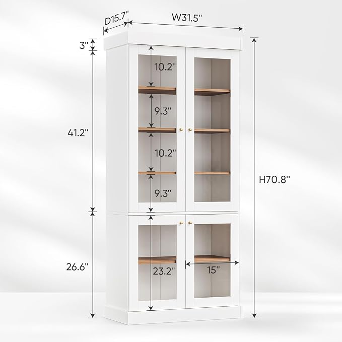 ivaniti 70.8" Bookshelf with Glass Doors, Farmhouse Modular Bookcase with - Image 5