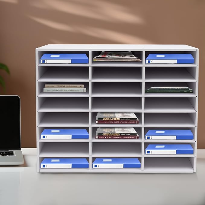 24 Compartments Literature Organizer, Desktop File Sorter Mail Center Paper - Image 2