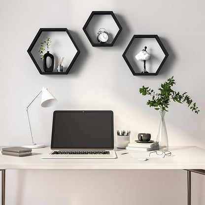 CADUKE Hexagon Floating Shelves Set of 3, Wooden Honeycomb Shelves - Image 8