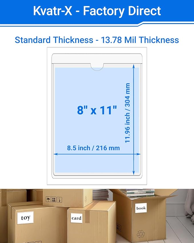 20 PCS Clear Self Adhesive Plastic Label Pockets, Top Loading Business & - Image 2