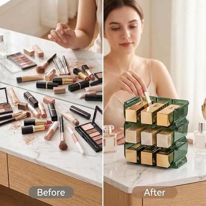 Green Stackable Lipstick Organizer Acrylic Cosmetic Display Case, 3-Tier - Image 4