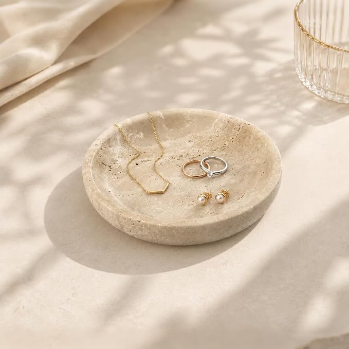 Small Natural Marble Jewelry Tray Key Plate Holder Dish Trinket Decor Catch All by Unknown