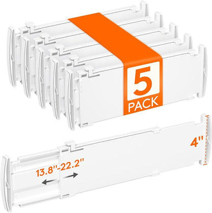Lifewit 5 Pack Drawer Dividers for Clothes, Adjustable White Plastic Separators by Lifewit