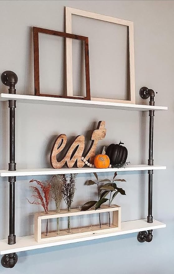 HDDFER Industrial Pipe Shelving Rustic White Pipe Wall Shelves Bathroom Shelves - Image 5