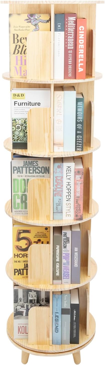 Rotating Bookshelf, Revolving Bookcase, Stackable Bookshelf Organizer, Swivel by HAPPCUCOE