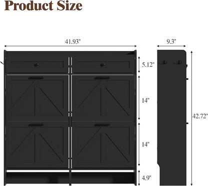 Thacuok Shoe Cabinet with 4 Flip Drawers & 2 Storage Drawers, Rustic Farmhouse - Image 2
