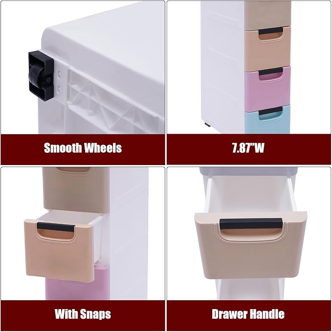 5 Drawers Slim Storage Cabinet, Rolling Narrow Cabinet - Image 3