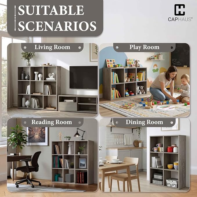 CAPHAUS 8-Cube Storage Organizer Shelf Bookcase, Dark Grey - Image 6