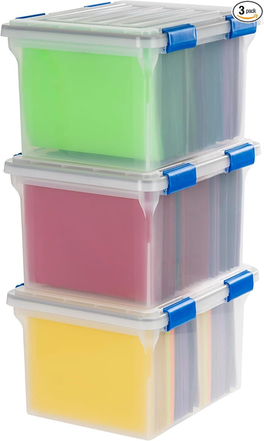 IRIS USA WeatherPro File Box Organizer, Letter/Legal, 32 Qt. 3-Pack by IRISUSA