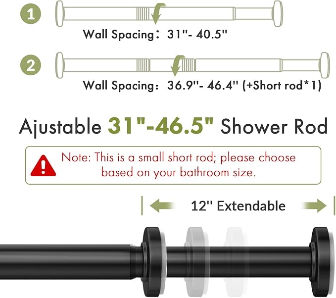 AmazerBath Spring Tension Shower Curtain Rod, 31-46.5 Inches Heavy Duty Shower - Image 2