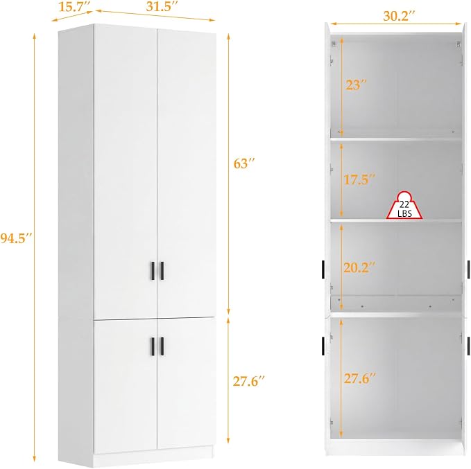 94.5" Extra Tall Wood Storage Cabinet, Office Cabinet - Image 2