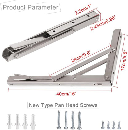 YUMORE Folding Shelf Brackets 16 Inch, Max Load: 330lb Heavy Duty Stainless - Image 8