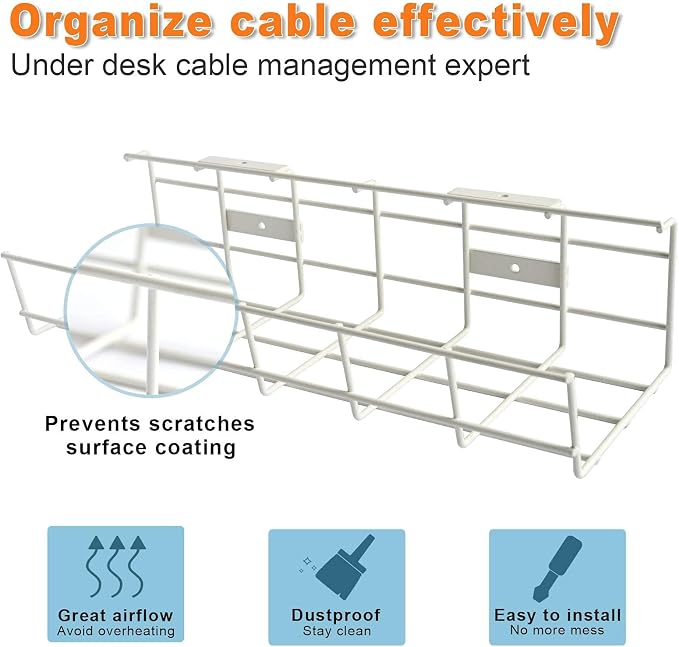 Under Desk Cable Management- 4 Pack Cord Organizer. Metal Wire Cable Management - Image 3