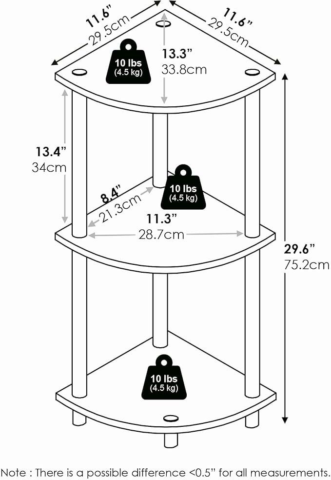 Furinno Turn-N-Tube Corner Shelf, 3-Tier Corner Bookshelf, Display Storage - Image 4