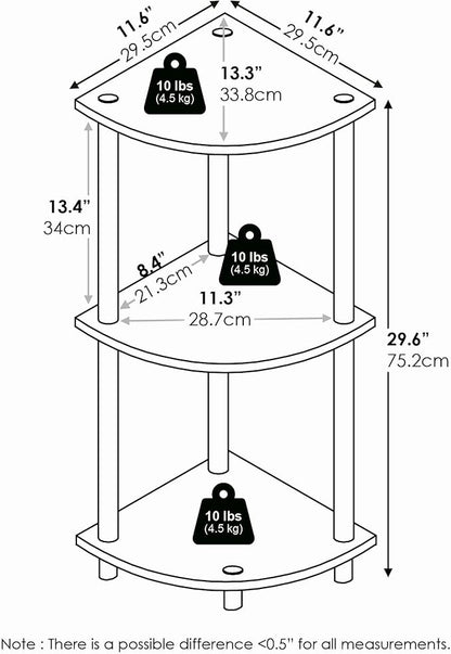 Furinno Turn-N-Tube Corner Shelf, 3-Tier Corner Bookshelf, Display Storage - Image 4