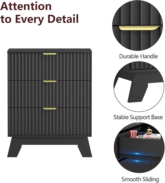 Fluted Dresser for Bedroom, 3 Drawer Dresser for Closet, Storage Cabinet and - Image 5
