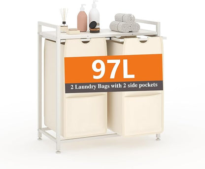 Garvee 97L Laundry Basket 2 Section, Laundry Hamper by Garvee