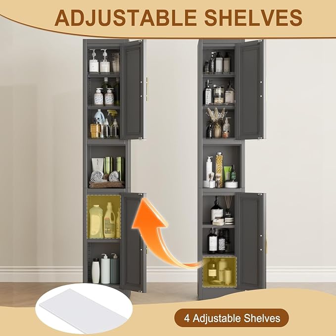 Tall Metal Narrow Bathroom Storage Cabinet 67" H, Tall Black Pantry Cabinets - Image 5