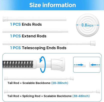 Spring Tension Curtain Rod 28-48'' 4 Pcs Adjustable Rods No Drilling | 5/8'' - Image 3