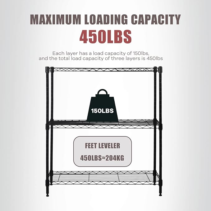 NChanmar 3-Tier Wire Shelving Unit Storage Shelves Shelf Organizer 30"x23"x12" - Image 3