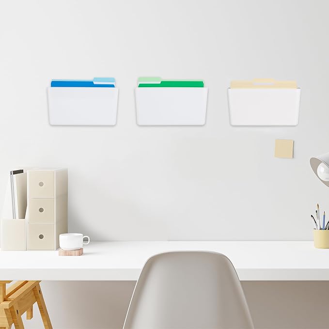 3 Pack White Plastic Single Pocket Hanging File Organizer, Wall Mount Paper - Image 4