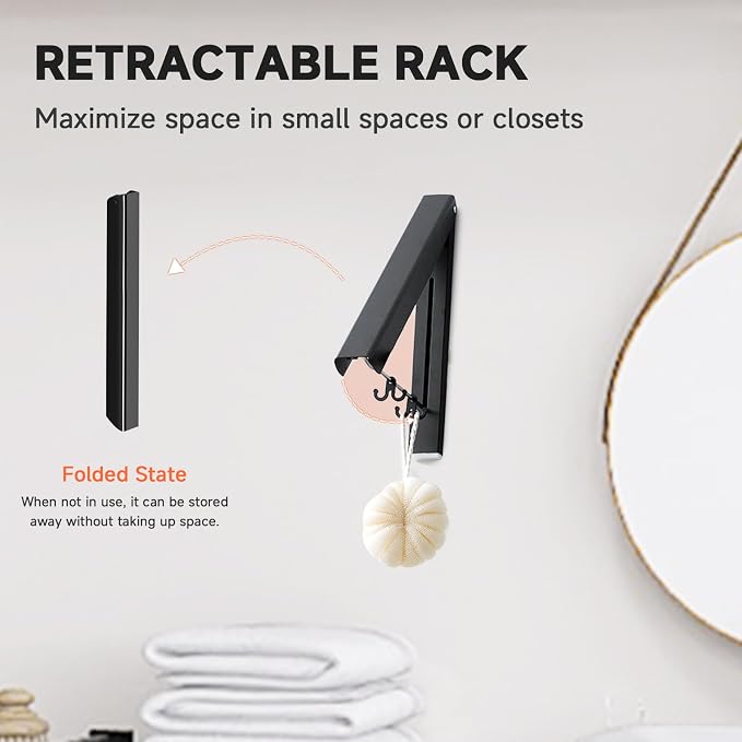 Retractable Clothes Drying Rack, Space Saver Wall-Mounted Retractable & - Image 4