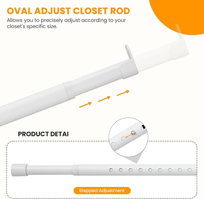 Oval Closet Rod for Hanging Clothes Adjustable Closet Rods 18 to 63 Inch Heavy - Image 2