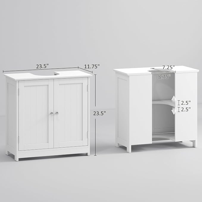 kleankin 23.5" Pedestal Sink Storage Cabinet, Freestanding Bathroom Under Sink - Image 3