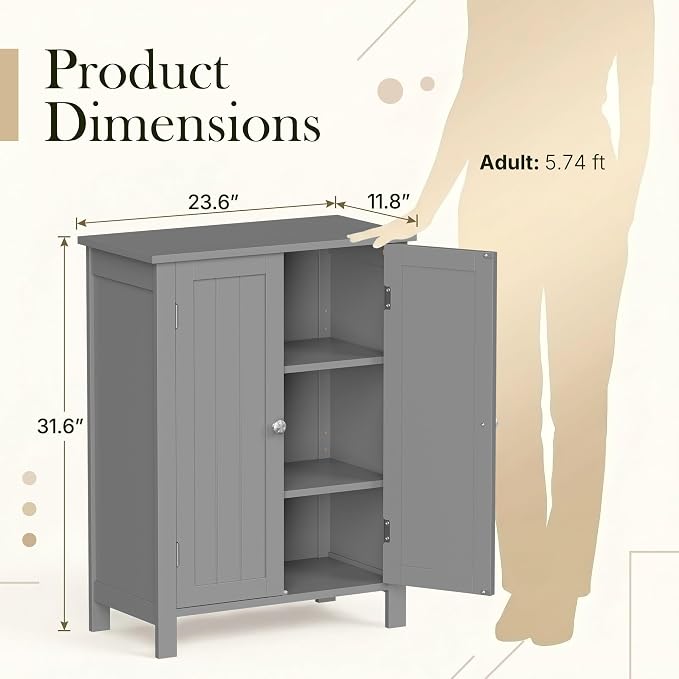 SUPER DEAL Modern Bathroom Floor Storage Cabinet - Image 3