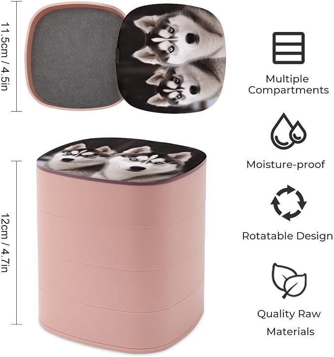Husky Dog Rotating Jewelry Organizer Box 4-Layer 360° Rotatable ABS Jewelry - Image 2