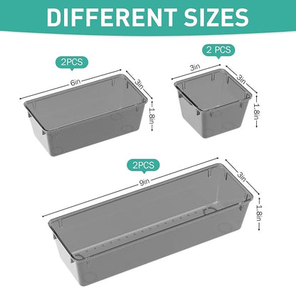 WOWBOX 6 Pack Clear Drawer Organizer Set, Acrylic Drawer Storage Trays - Image 2