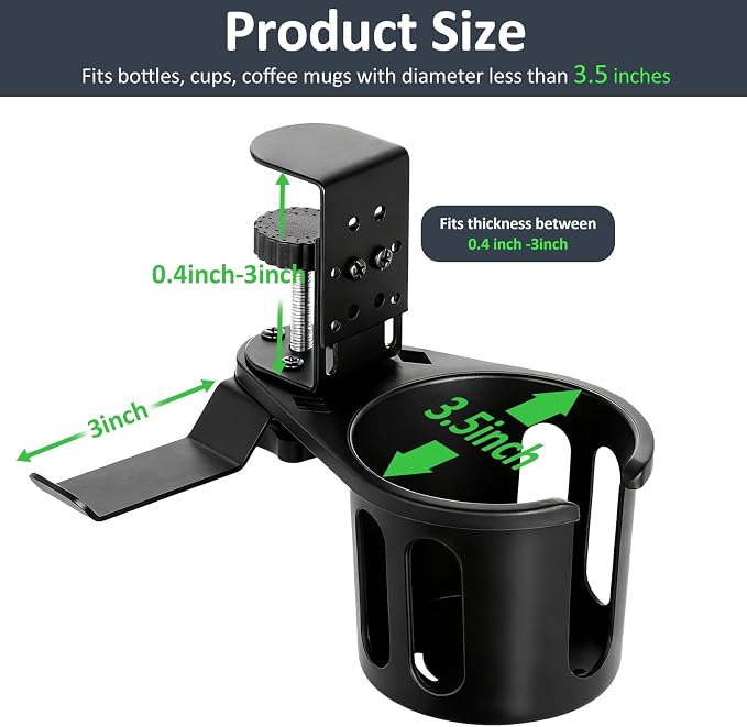 MYITYARD Desk Cup Holder Clamp, 2 in 1 Anti-Spill Clip On Table Cup Holder - Image 2