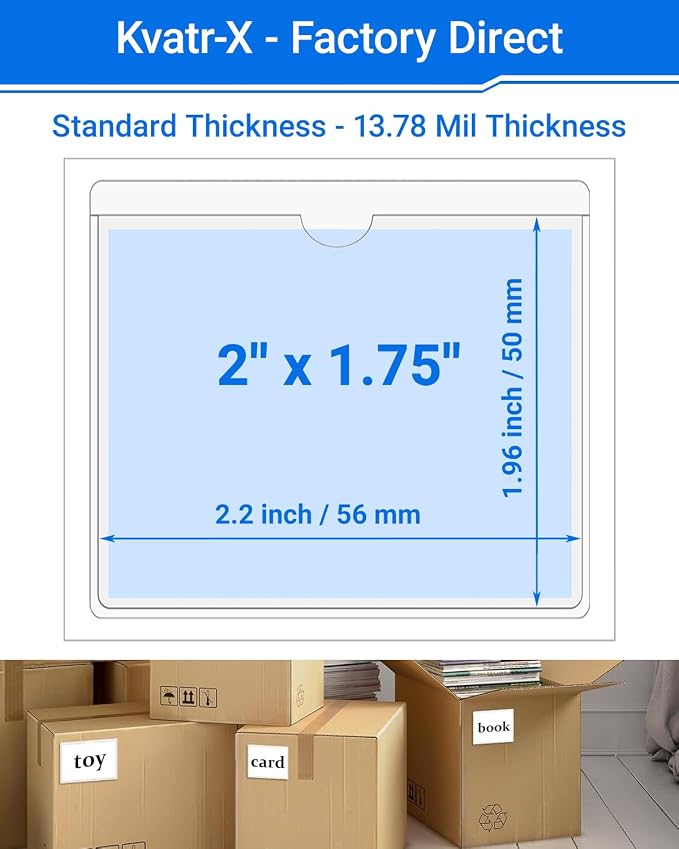 20 PCS Clear Self Adhesive Plastic Label Pockets, Top Loading Business & - Image 2
