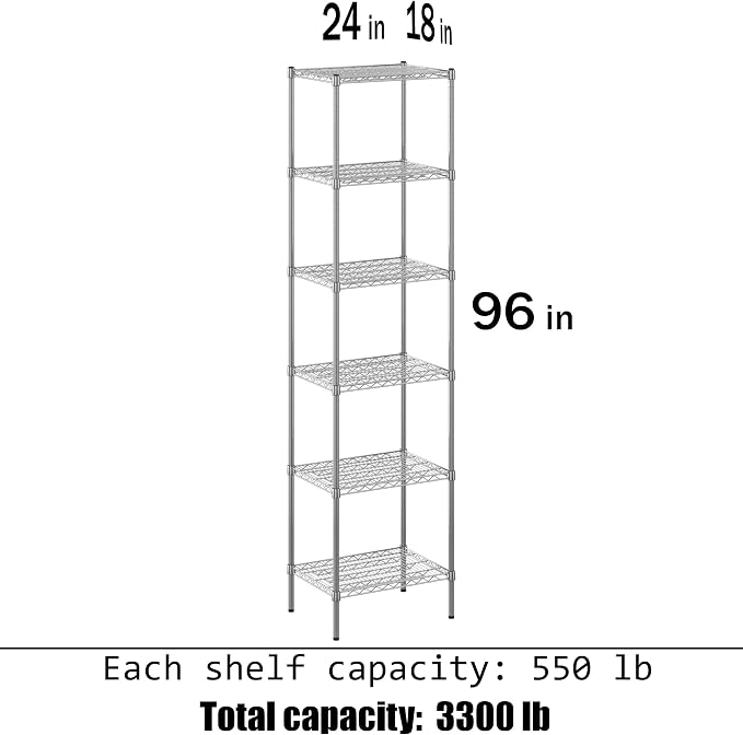 18" Deep x 24" Wide x 96" Height Wire Shelving Kit | 6-Tier | NSF Commercial - Image 3