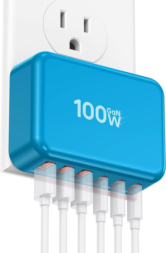 Fast Charger Block, GaN 6 Port USB C Charging Station Hub Cube, 100W Multiport by CSODINCE