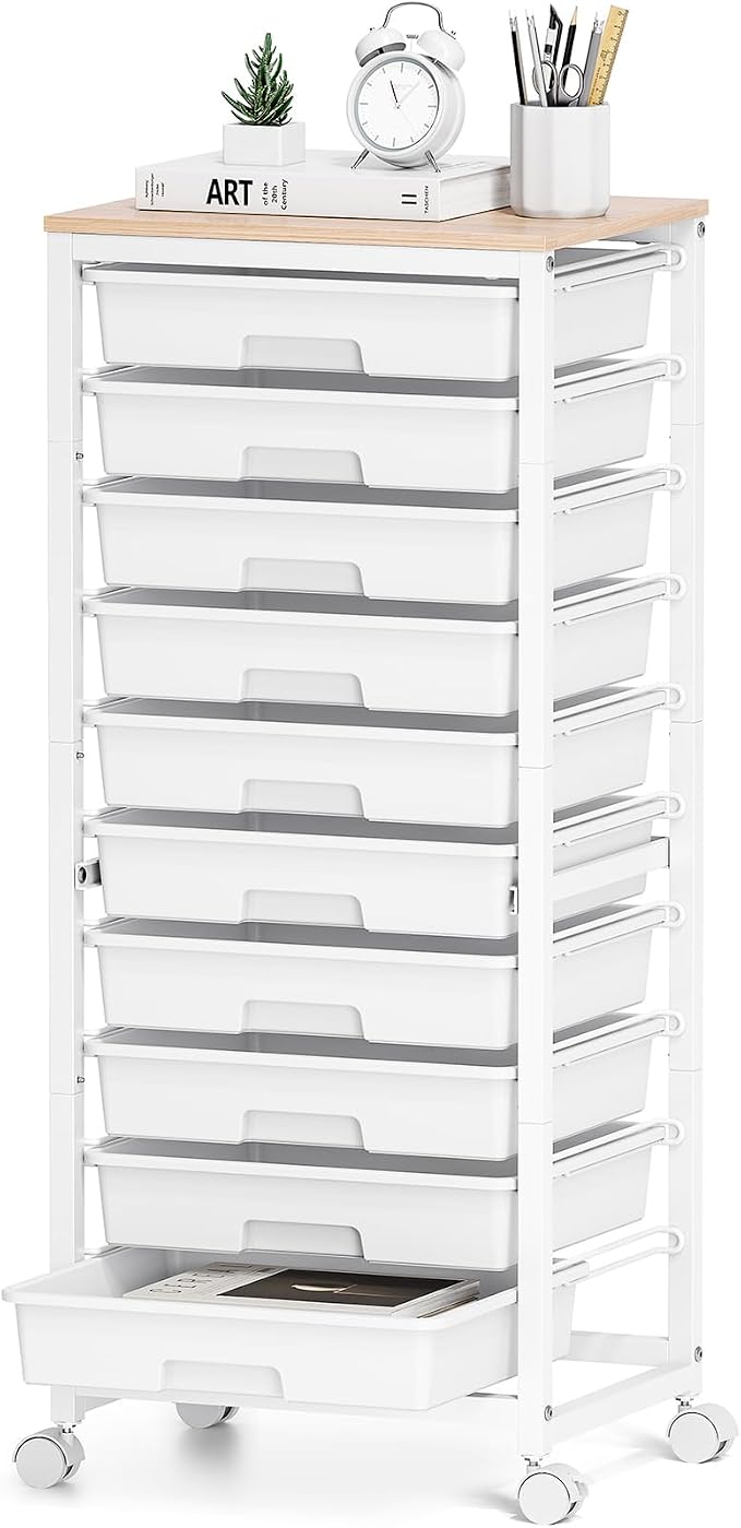 Rolling Cart with Drawers, 10 Drawer Rolling Cart, Storage Cart with Wheels by SYKIARIOL