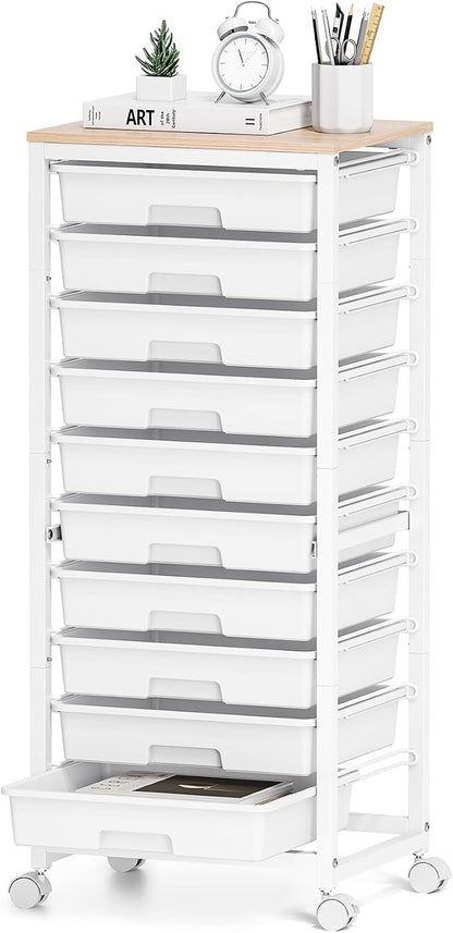 Rolling Cart with Drawers, 10 Drawer Rolling Cart, Storage Cart with Wheels by SYKIARIOL