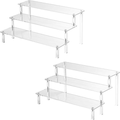 2PCS Acrylic Display Risers, 3 Tier Perfume Organizer, Display Shelf by Hoewina