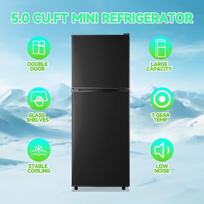 5.0 Cu.ft Refrigerator with Freezer Small Fridge Drink Holder Double Door - Image 3