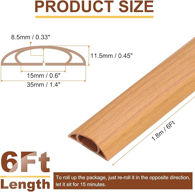 HARFINGTON 6ft Cord Cover Floor W0.6 x H0.33 Inner Channel PVC Hide Extension - Image 2