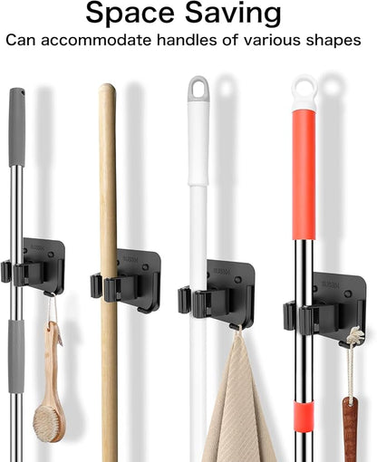 nacena Broom Holder Wall Mount, 4 Packs Black Stainless Steel Mop and Broom - Image 7