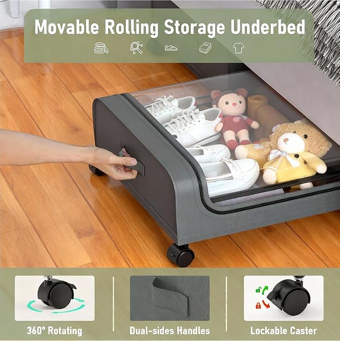 Under Bed Storage with Wheels, 6.7'' Tall Underbed Storage Containers with Lids - Image 2