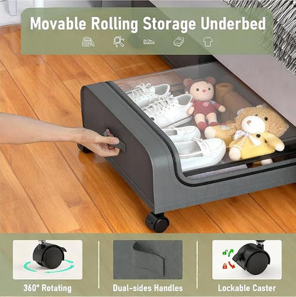 Under Bed Storage with Wheels, 6.7'' Tall Underbed Storage Containers with Lids - Image 2