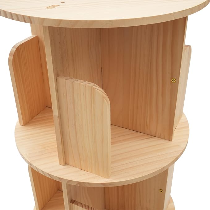 6 Tier Rotating Bookshelf 360 Degrees Free Standing Solid Wood Organizer - Image 5