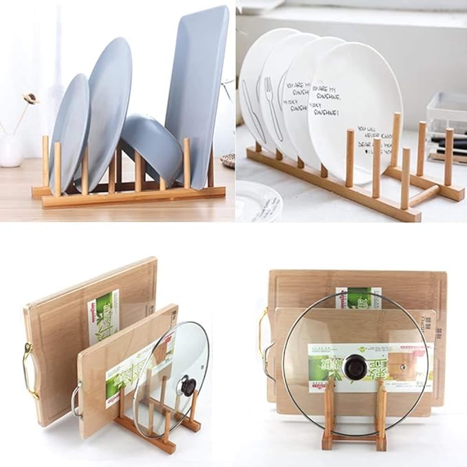 INNERNEED Bamboo Wooden Plate Racks Dish Stand Holder Kitchen Storage Cabinet - Image 3