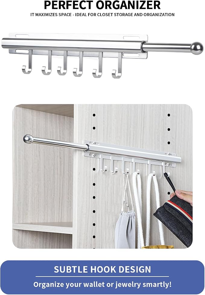 BaiNong Valet Rod for Closets Pull Out 16.5" Silver - Image 2