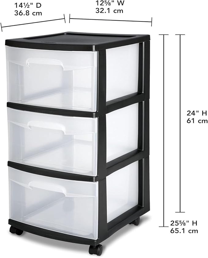 3 Drawer Rolling Plastic Storage Cart - Image 3